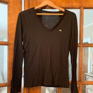 Light Weight Long Sleeve Black Lacoste V-Neck